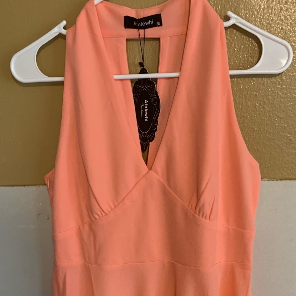 Sleeveless Halter V-Neck Peach Women's Dress